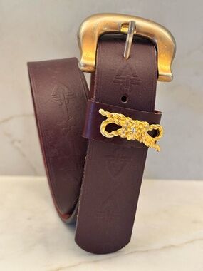 Axcess Burgundy Genuine Leather Belt with Brass Buckle Size Med